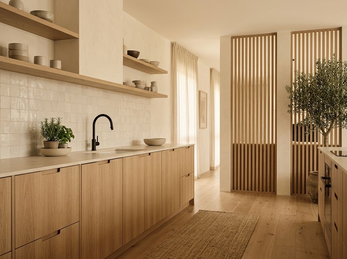 Japandi kitchen in light oak