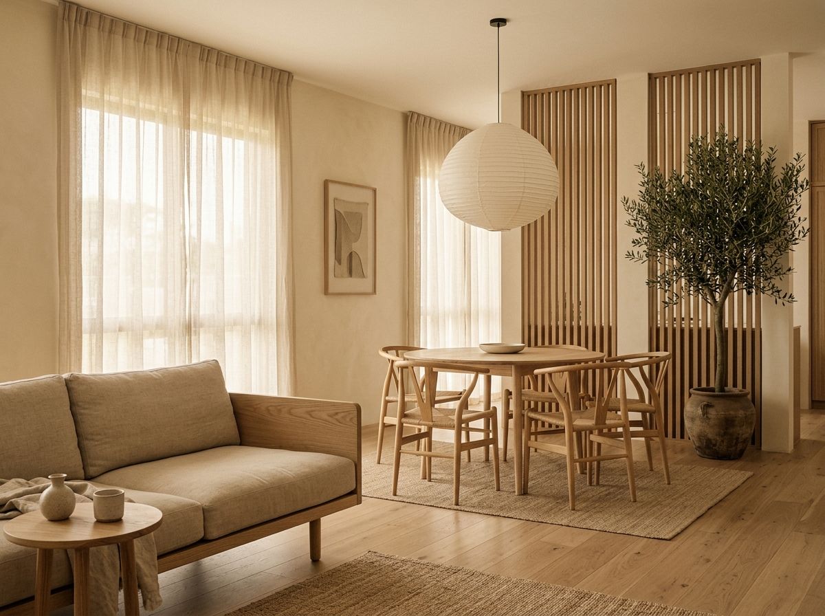 Japandi living and dining space